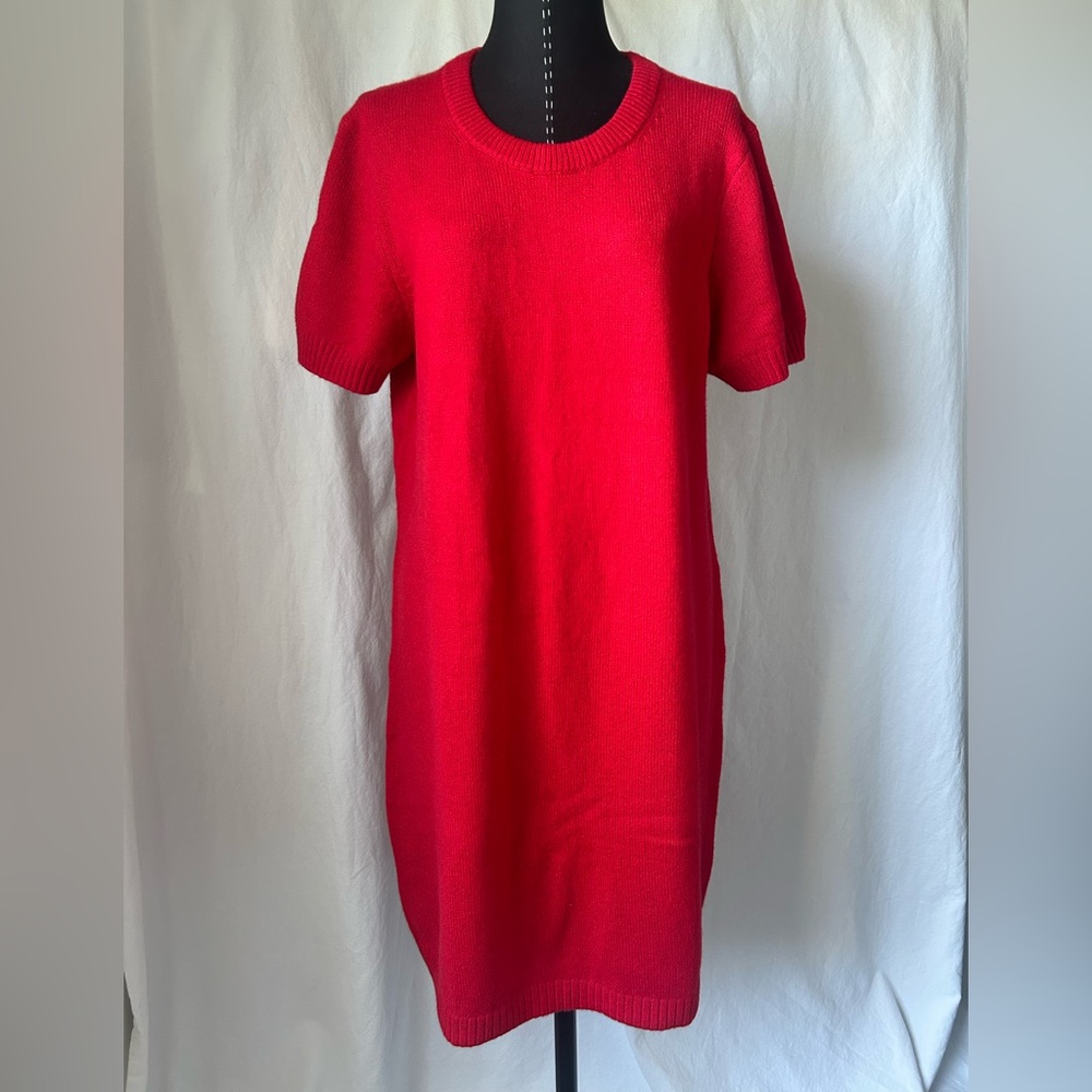 GAP CashSoft Mini Red Knit Short Sleeve Crewneck Sweater Dress Size Large NWT - Picture 2 of 11